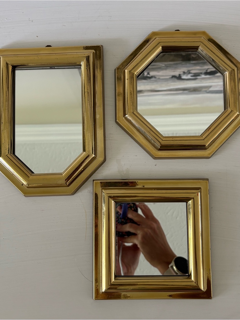 Gold Decorative Wall Mirrors - Set of 3